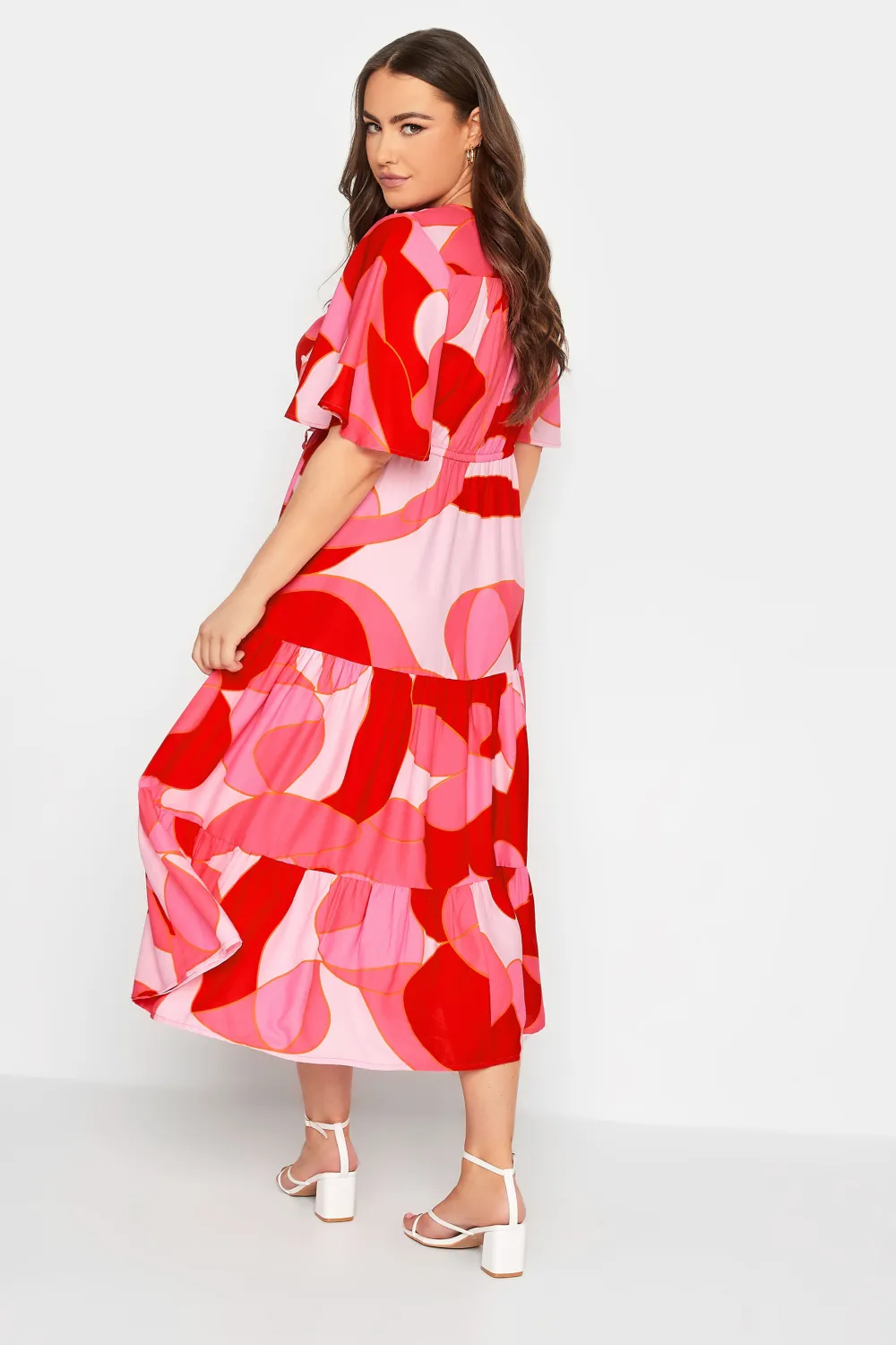 YOURS Curve Pink Abstract Print Tiered Dress