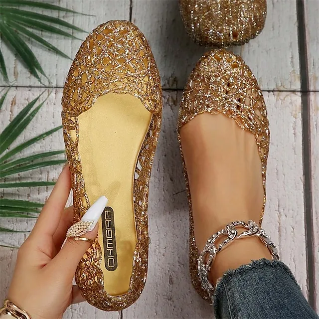 Women's Sandals Comfort Shoes Jellies Shoes Daily Beach Summer Flat Heel Round Toe Elegant Casual PVC Loafer Solid Color Black 20L Pink Blue