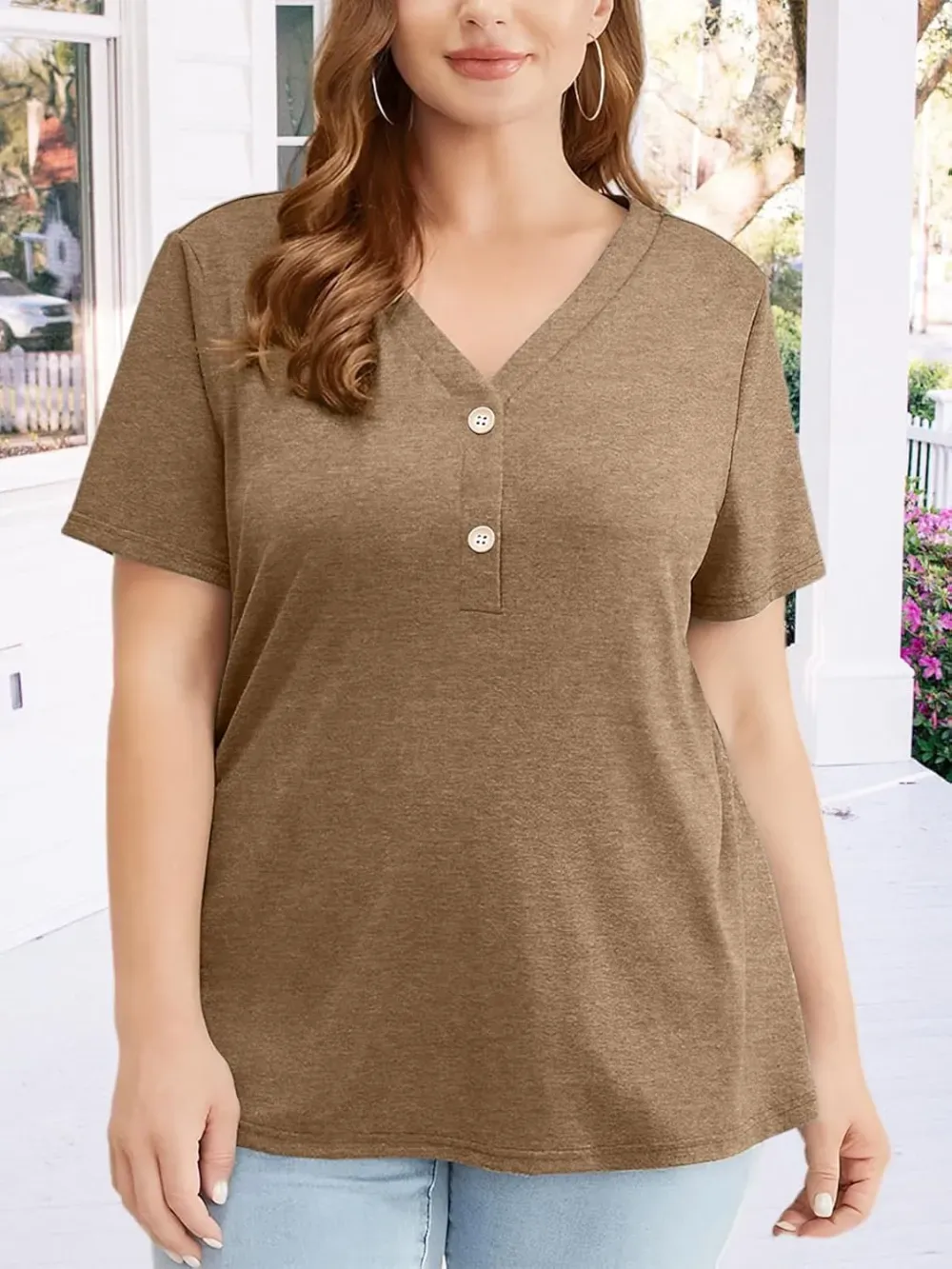 HDLTE Womens Plus Size Tops Floral Bell Sleeves Blouses Summer Crewneck Tunic Loose Casual T Shirts