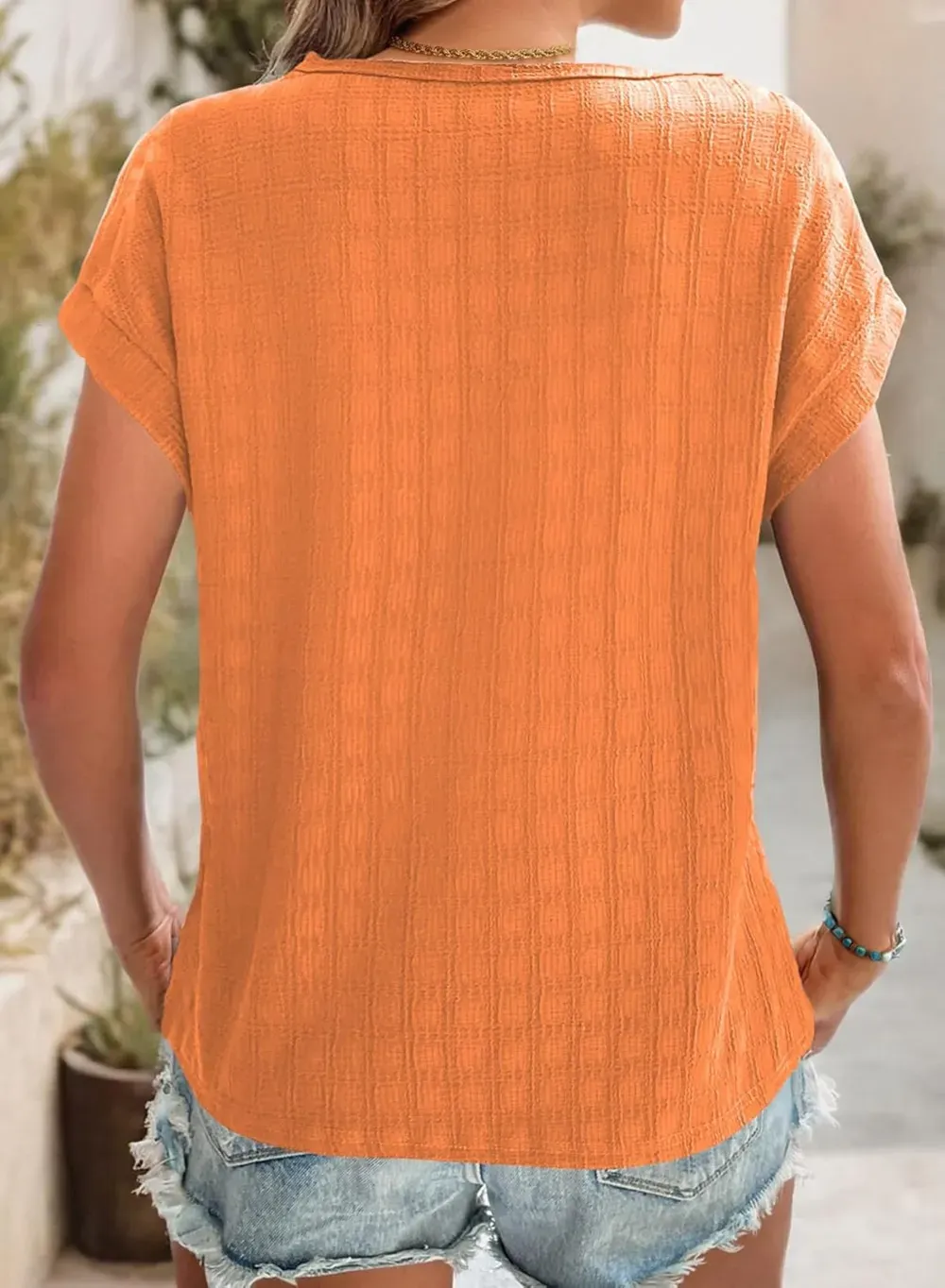 Dokotoo Tops for Women Trendy Summer Casual Cap Short Sleeve Basic Textured Solid Color Round Neck T Shirts Blouse