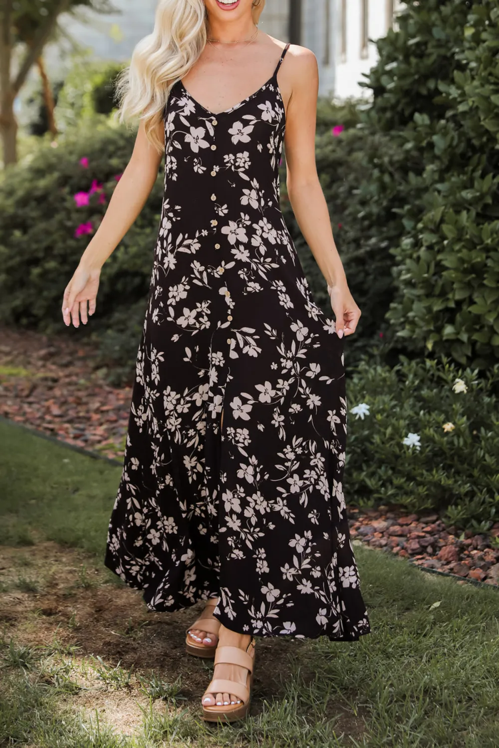 Marvelously Darling Black Floral Maxi Dress