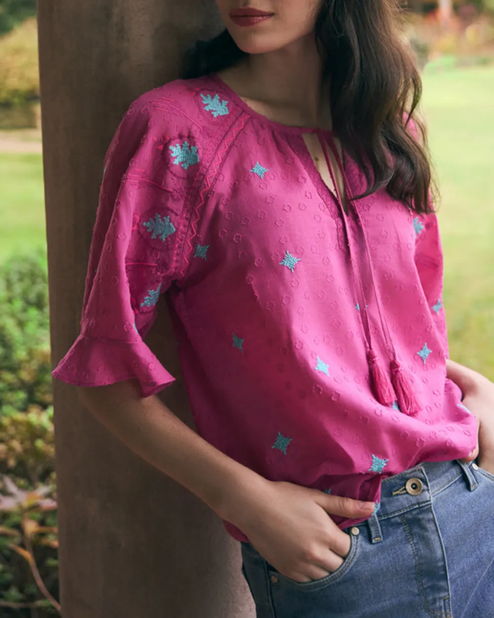 Flutter Sleeve Embroidered Blouse