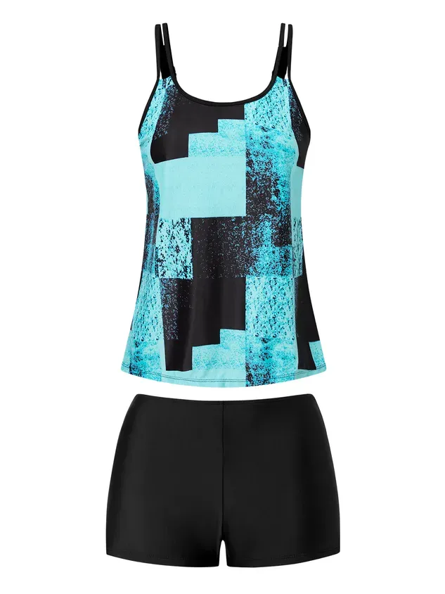 Casual Abstract Printing Scoop Neck Tankinis Two-Piece Set
