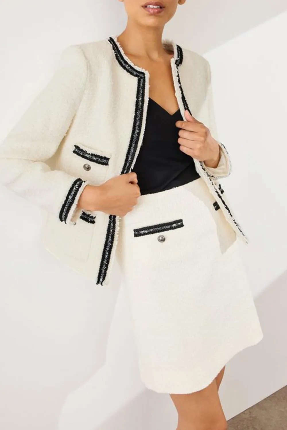 White Tweed Pocket Detail Mini Skirt