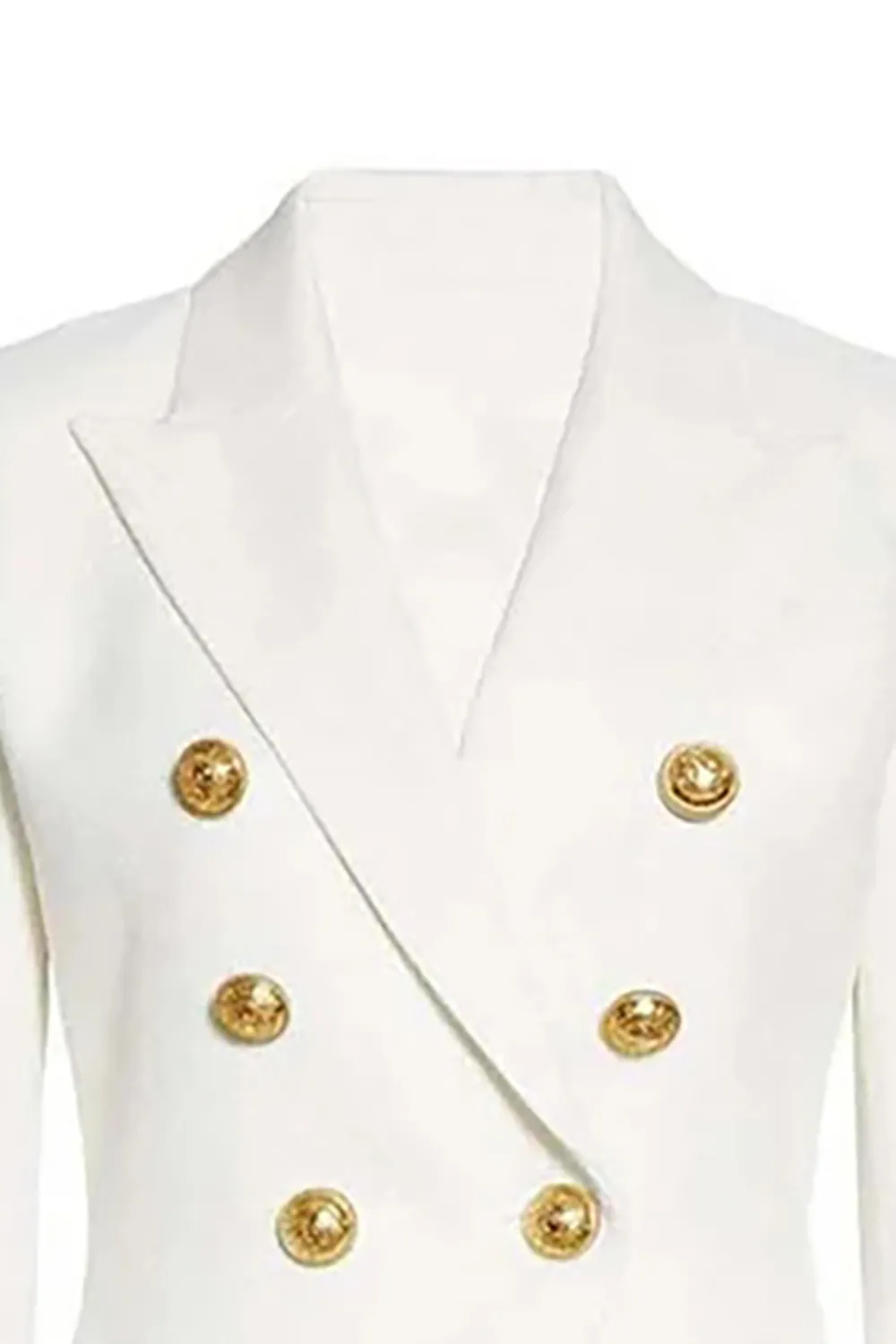 Classic Peak Lapel Shoulder Pad Double Breasted Cinch Waist Blazer