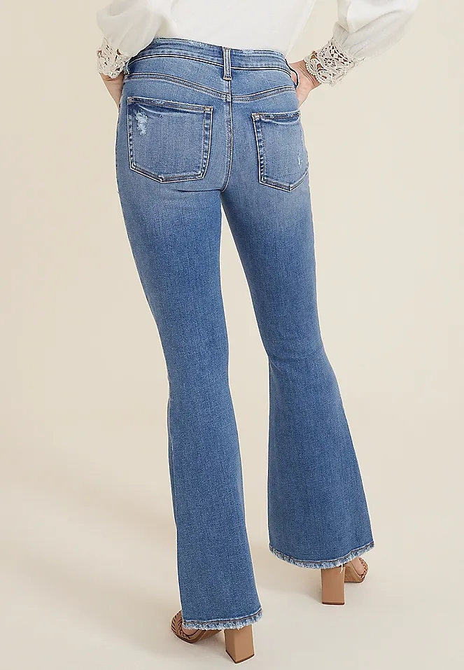 Mid Rise Ripped Flare Jean