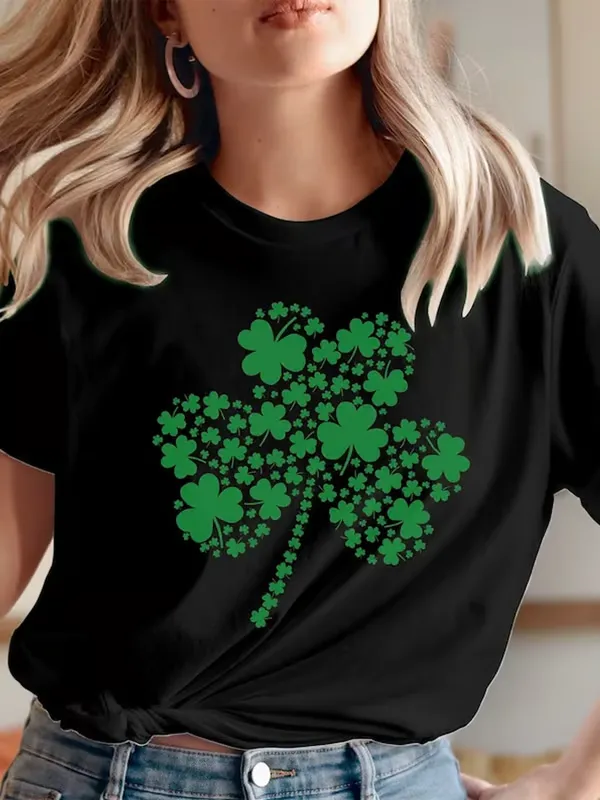 Women'S T-Shirt Women'S St. Patrick'S Day Lucky Clover Print Casual T-Shirt Pure Cotton Printed Short Sleeve