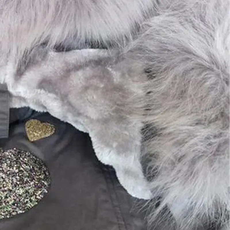 Hooded Heart Print Grey Parka Coat