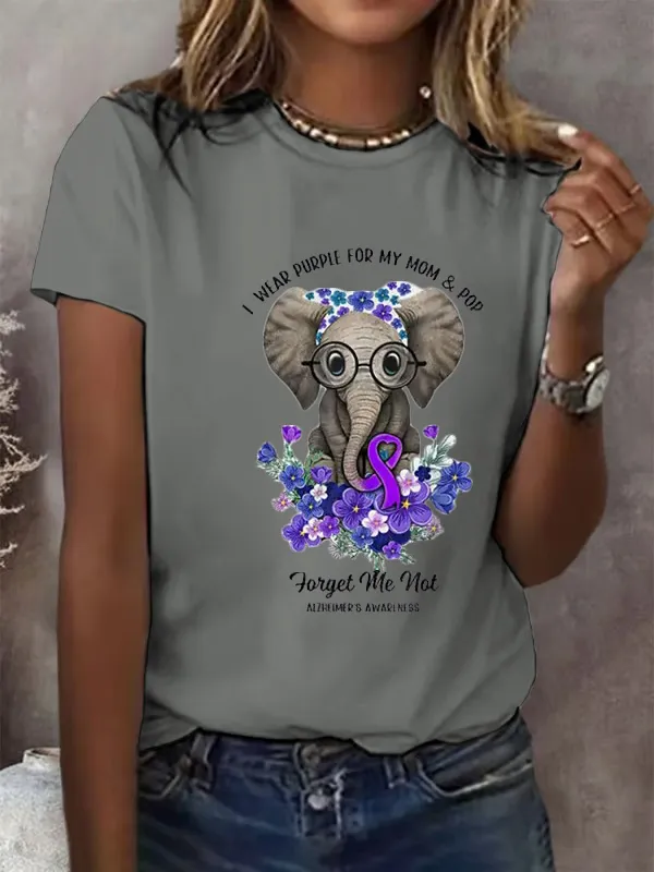 Women'S I Wear Purple For My Mom And Pop Alzheimer'S Awareness Support Round Collar Tee