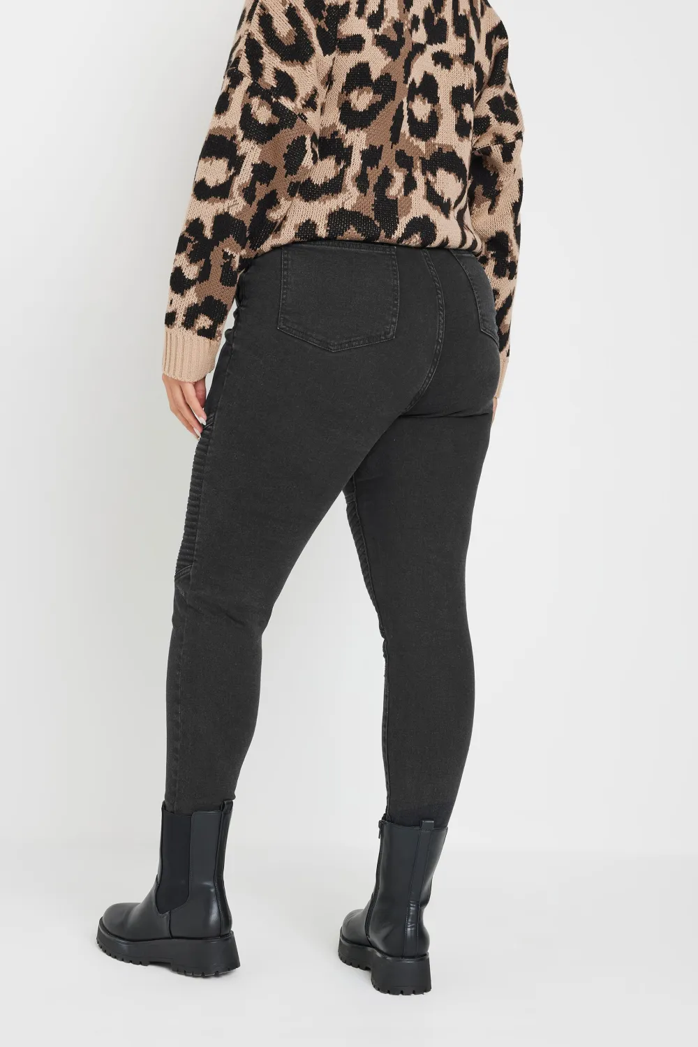 YOURS Curve Black Skinny AVA Biker Jeans