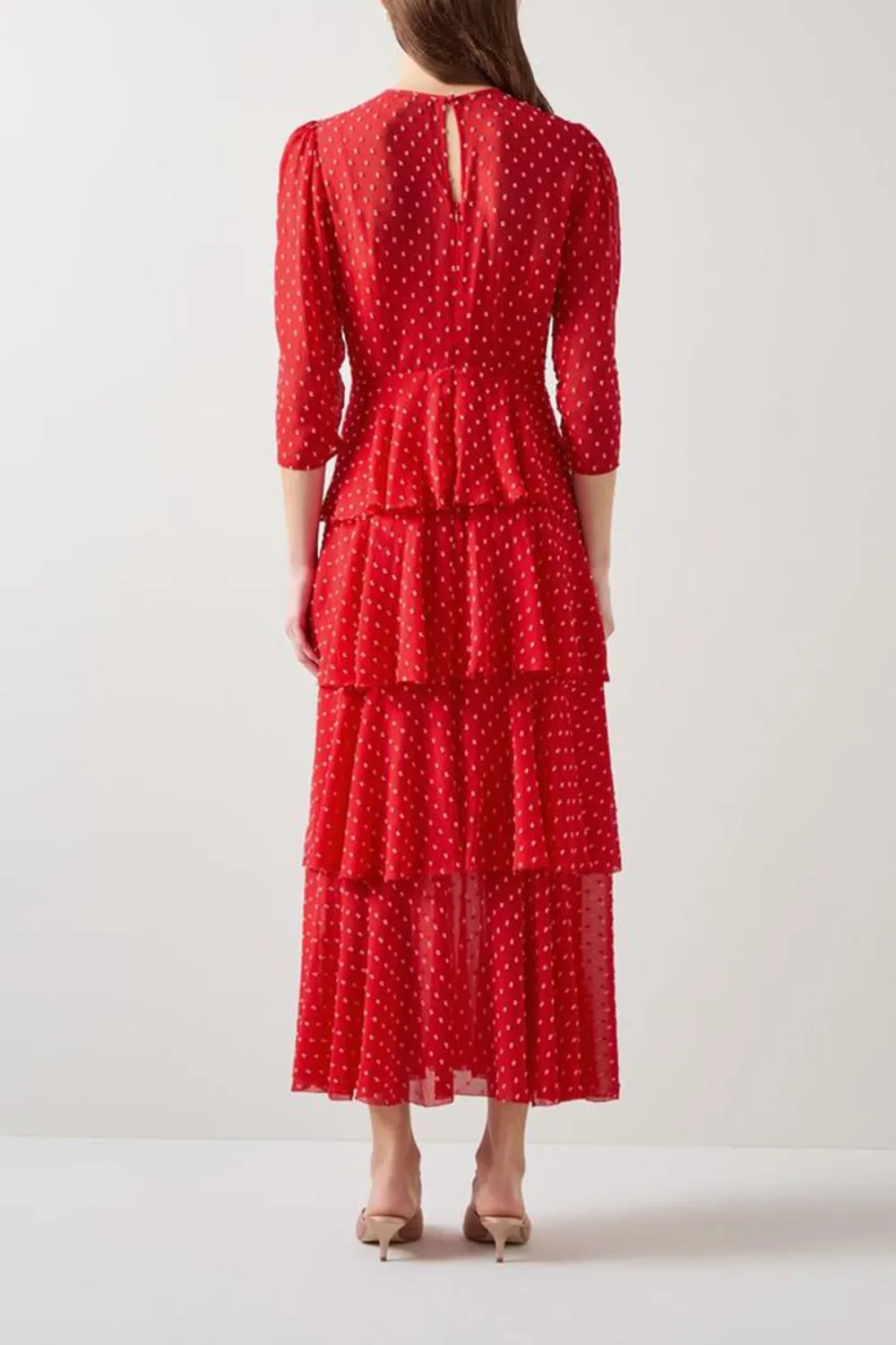 Red Polka Dot Tiered Midi Dress