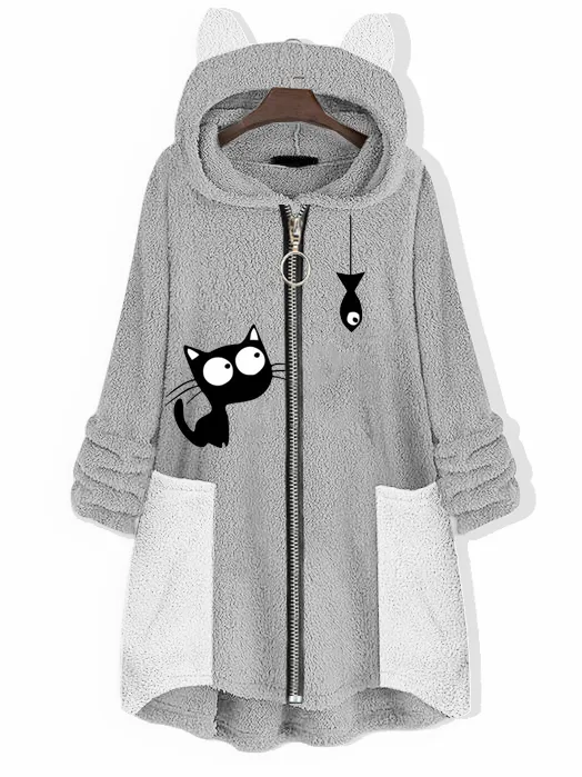 Loose Cat Hoodie Teddy Jacket