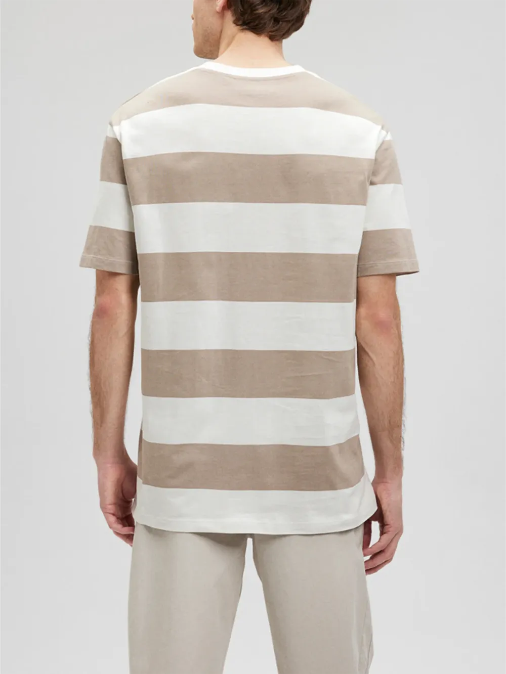Brown - White Striped Short - Sleeve Tee