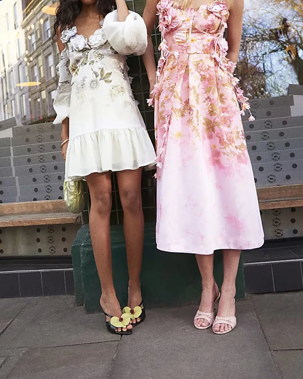 Women's Pink 3D Floral Midi Dresses