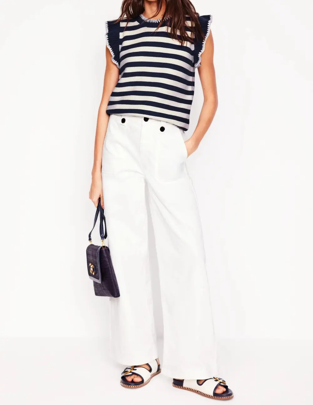 Navy and White Striped Knit Vest