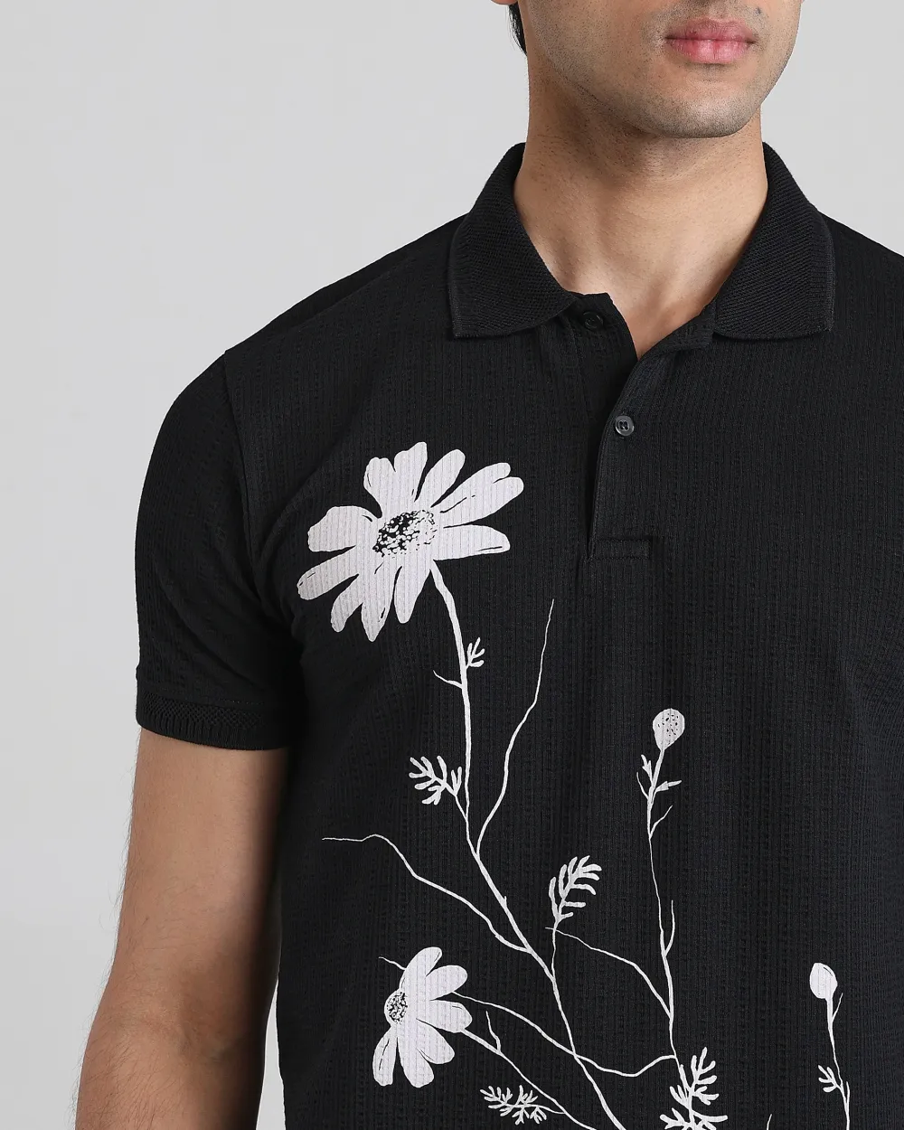 Minimalist Vintage Black Daisy Personality Polo Shirt