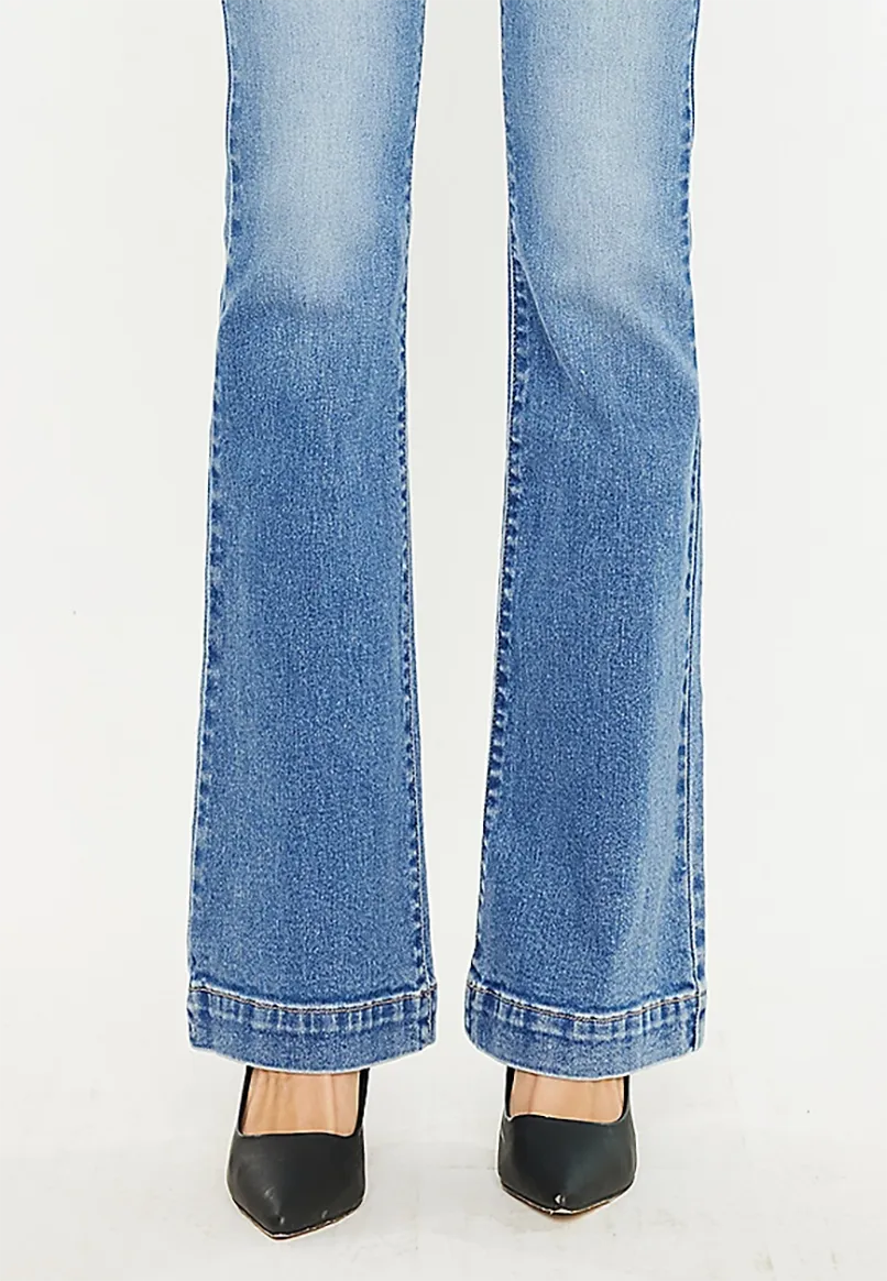 High Rise Double Button Wide Hem Flare Jean
