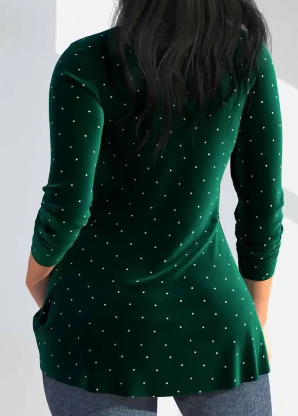 Blackish Green Velvet Long Sleeve Heart Collar T Shirt