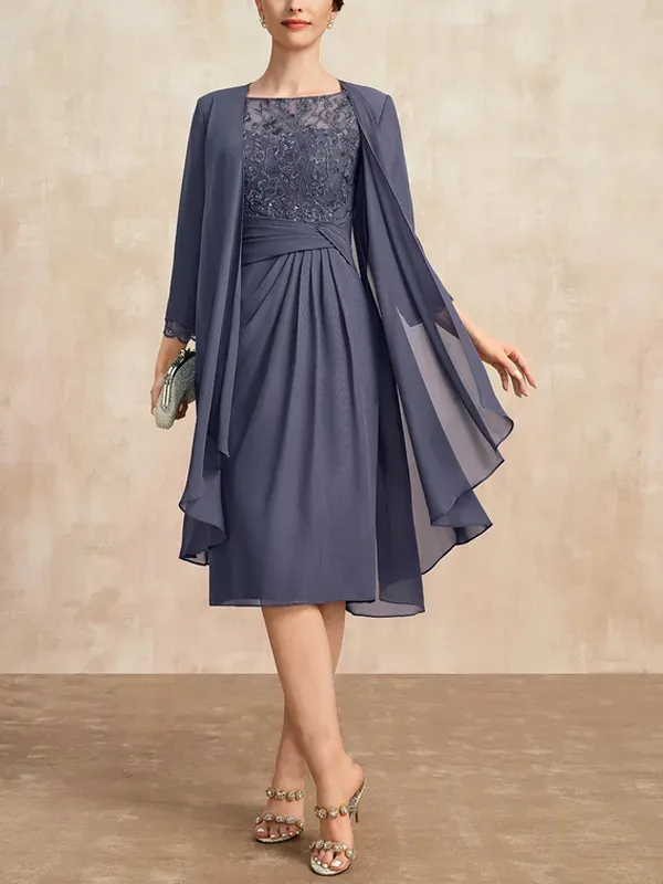 Straight Chiffon Lace Dress Top Suit