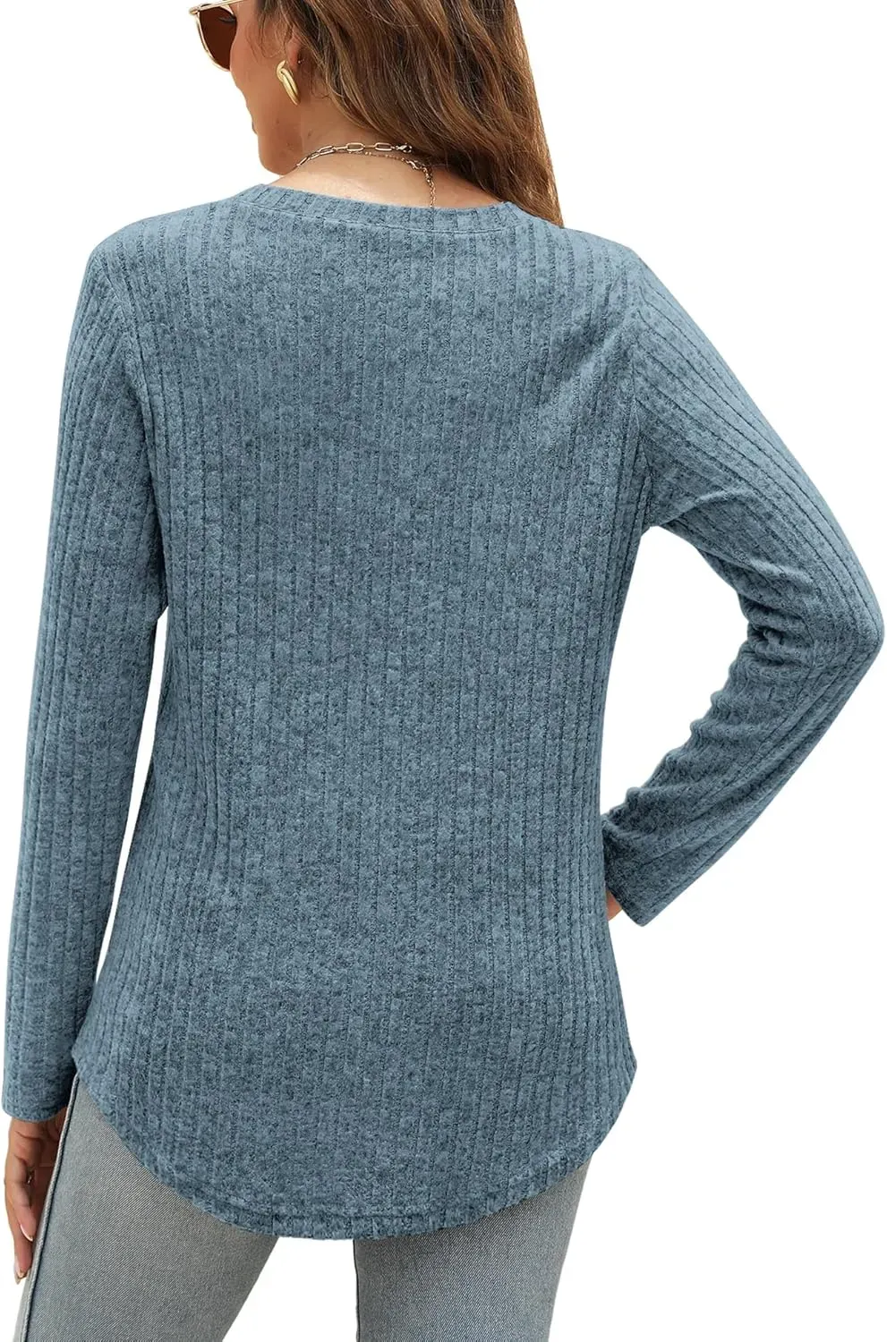 OFEEFAN Long Sleeve Shirts for Women Lightweight Crew Neck Casual Tunic Tops