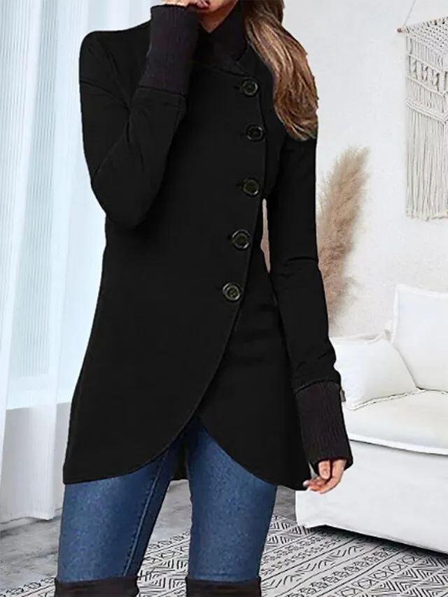 Women's Overcoat Long Pea Coat Single Breasted Stand Collar Trench Coat Christmas Xmas Red Slim Fit Winter Coat Windproof Warm Comtemporary Stylish Casual Jacket Long Sleeve Black Wine Army Green