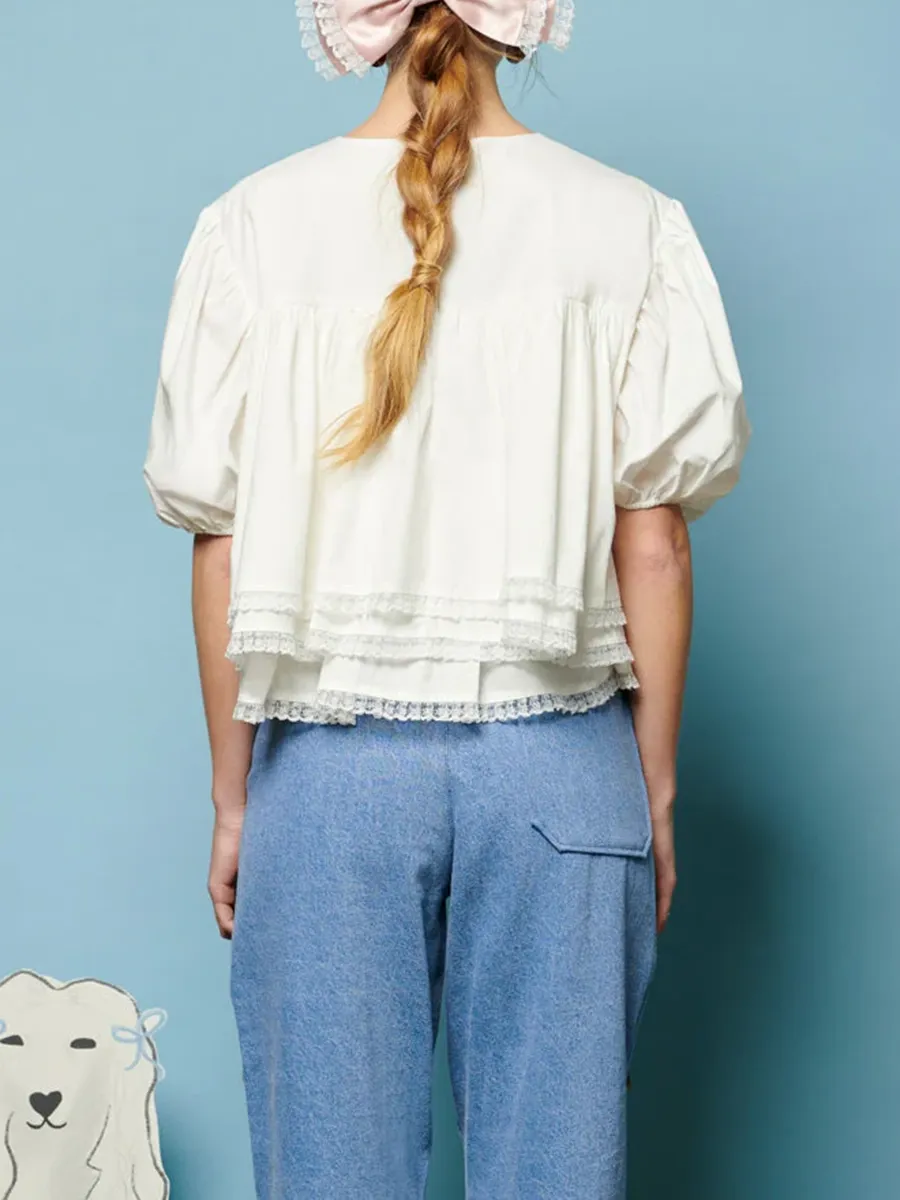 Crew Neck Lace Trim Top