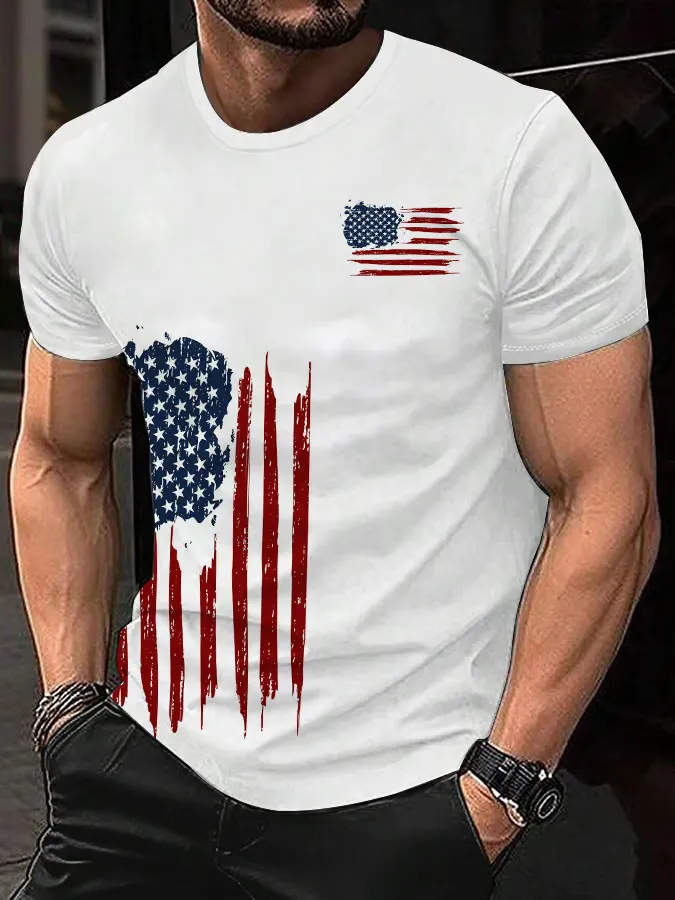 Men'S Independence Day Flag Short Sleeve Round Neck Pure Cotton T-Shirt