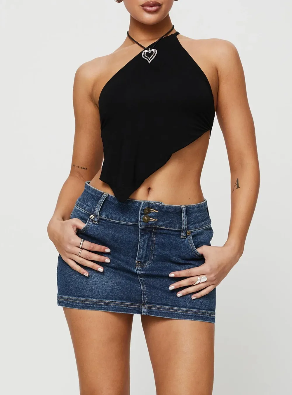 Low Rise Pocket Denim Mini Skirt