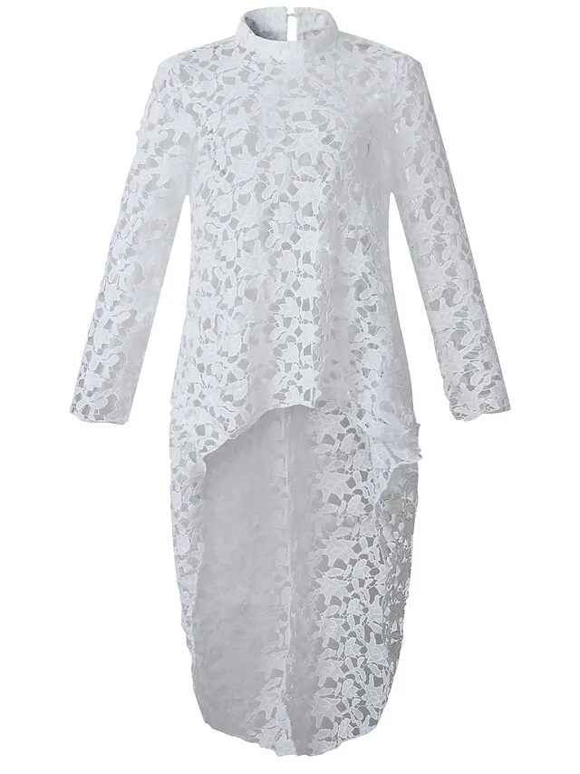 Women's Shirt Blouse Tunic Black White Yellow Plain Lace See Through Long Sleeve Casual Going out Elegant Round Neck Long Slim S