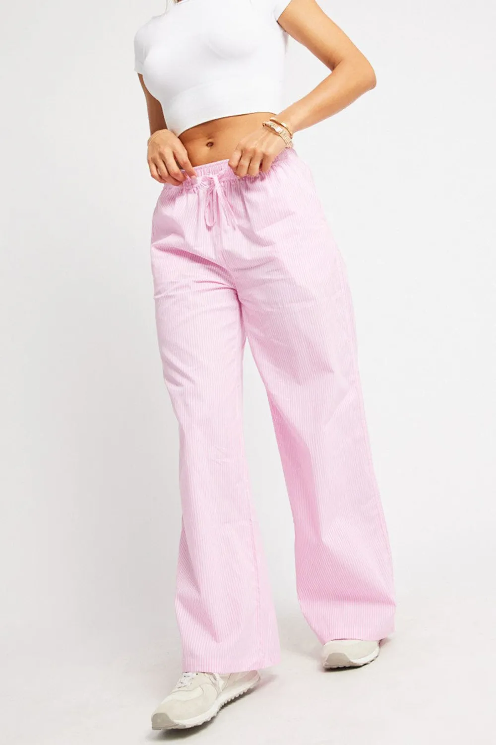 Pink Stripe Wide Leg Pants High Rise