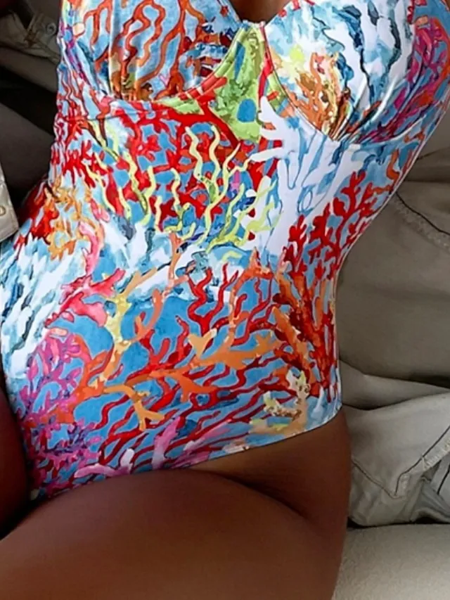 Women's Swimwear One Piece Monokini trikini Normal Swimsuit Plant Rainbow Padded Strap Bathing Suits Sports Vacation Sexy