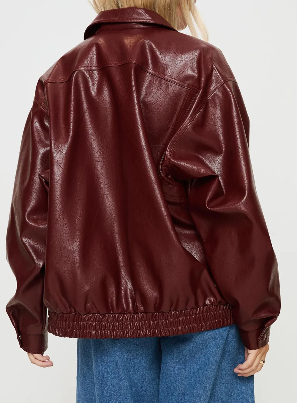 Satin Trim Faux Leather Jacket
