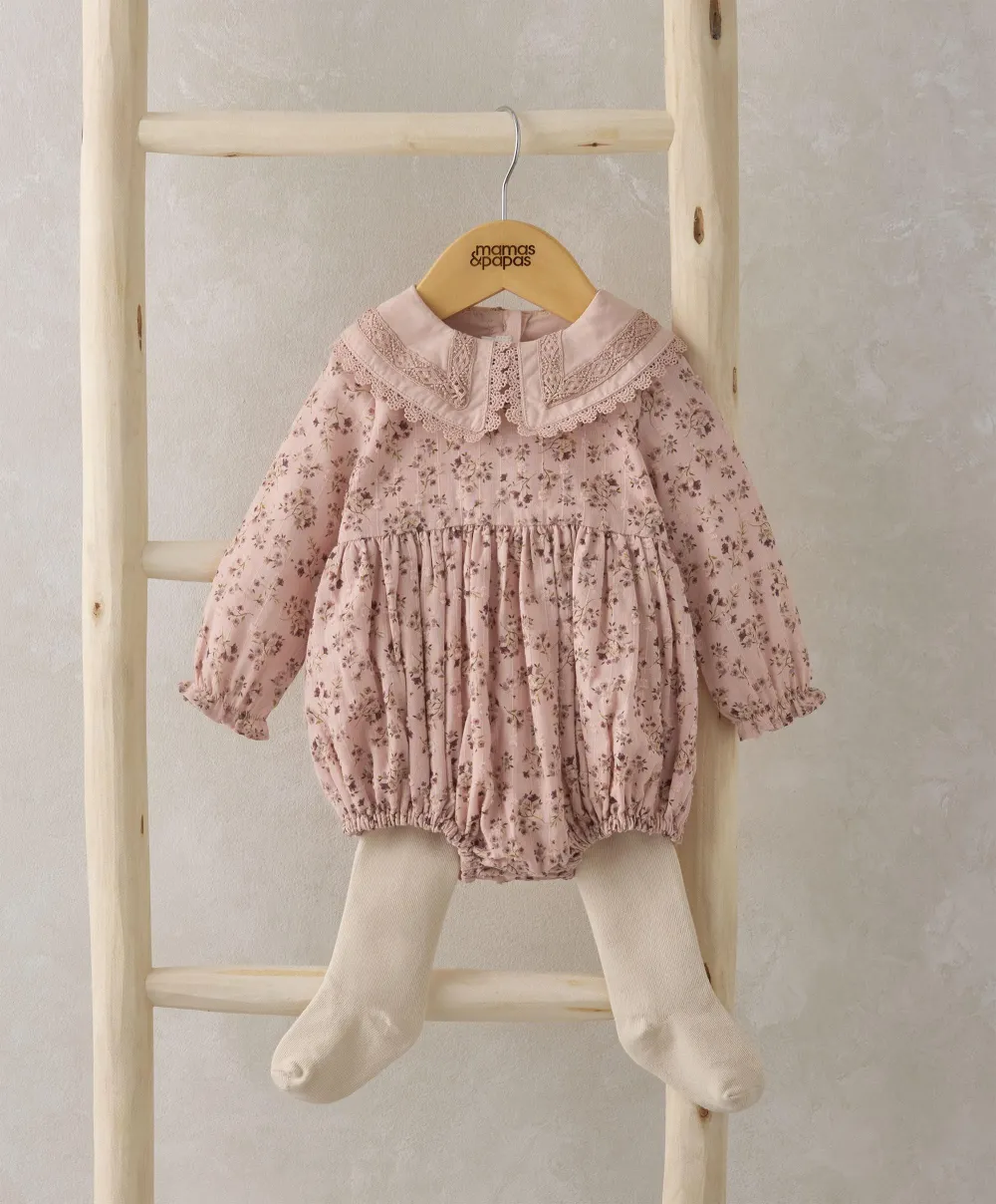 Floral Romper & Tights Outfit Set