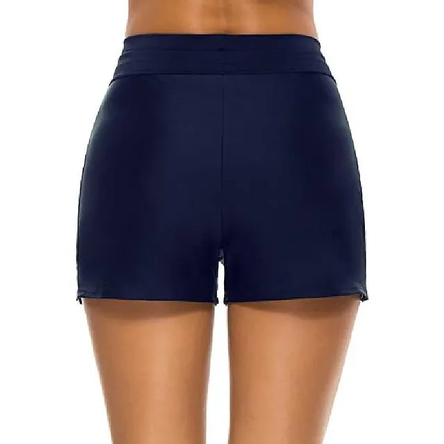 Women's Swimwear Bikini Bottom Swim Shorts Normal Swimsuit Drawstring Solid Color Black Navy Blue Bathing Suits Sports Beach Wear Summer