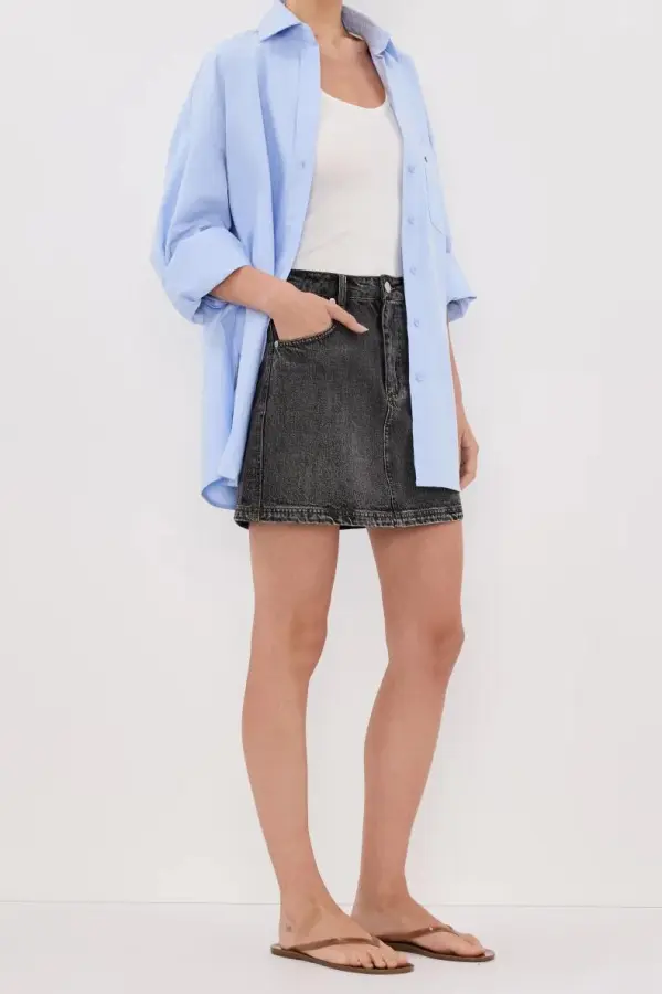 WASHED BLACK DENIM MINI SKIRT