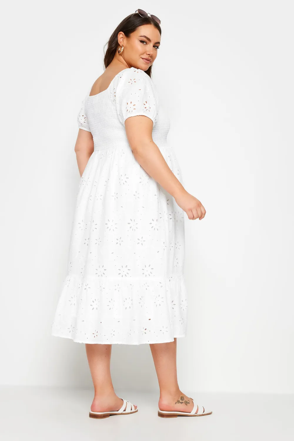 BUMP IT UP MATERNITY Curve White Cotton Broderie Midi Dress