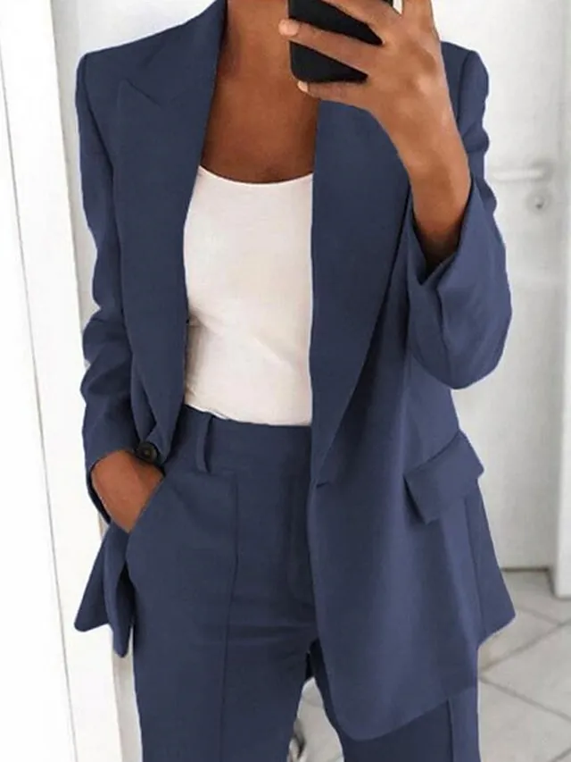 Women's Blazer Single Breasted Lapel Jacket Fall Formal Business Coat with Pockets Outerwear Long Sleeve Fall Black