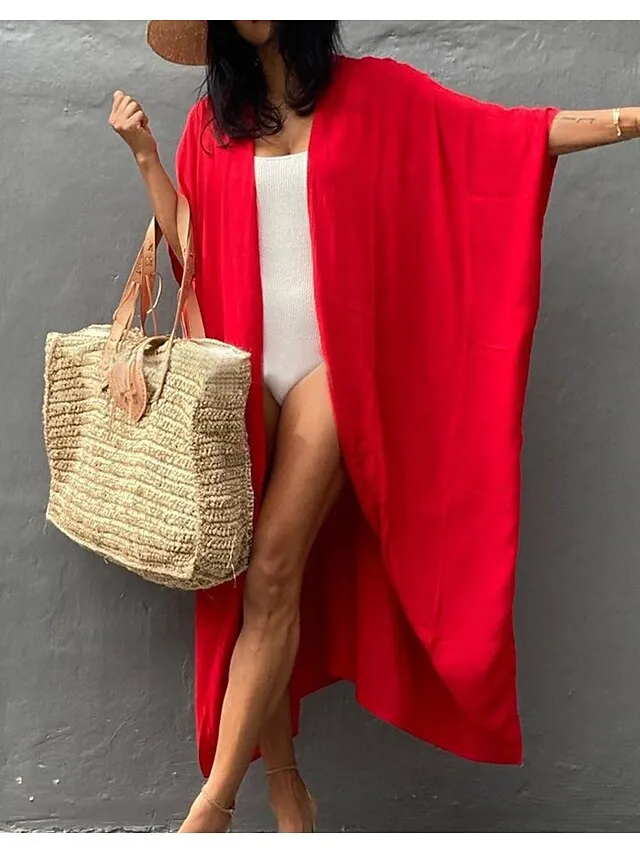 Women's Swimwear Cover Up Beach Top Normal Swimsuit Lace up Pleated UV Protection Pure Color Black White Red Royal Blue Beige V Wire Bathing Suits New Vacation Holiday