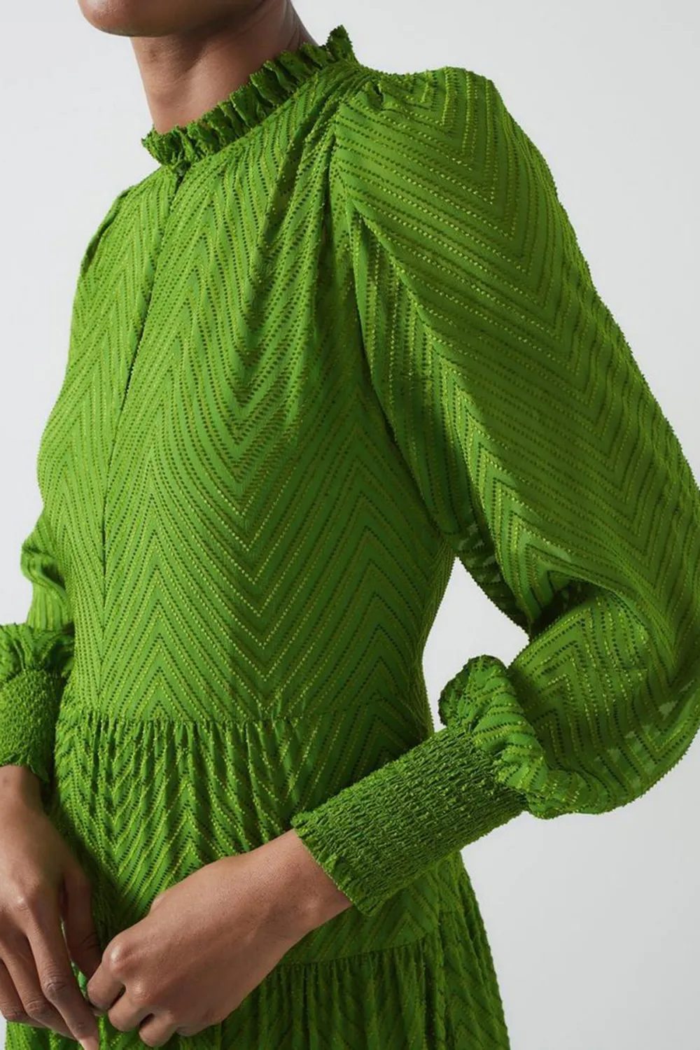 Green Tiered Long Sleeve Maxi Dress