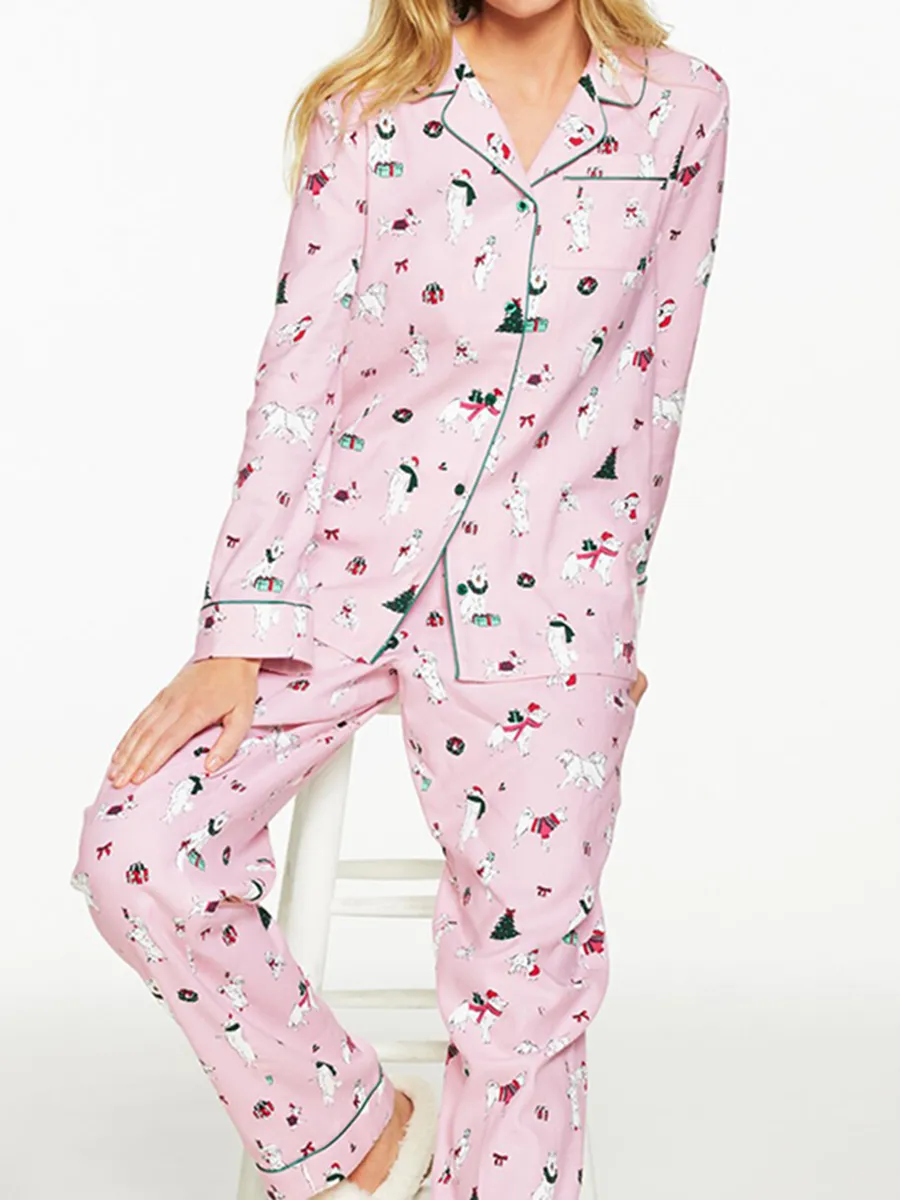 Women'S Cute Pink Christmas-Themed Pajama Set