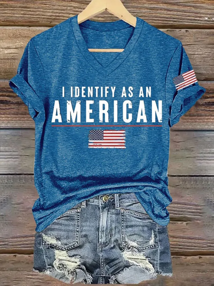 Women'S I Identify As An American V-Neck Short-Sleeved T-Shirt