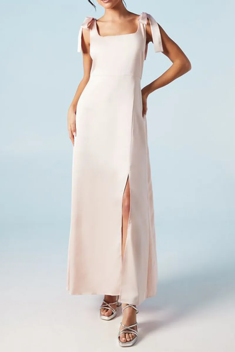 Casual Style Satin Tie Shoulder Dress