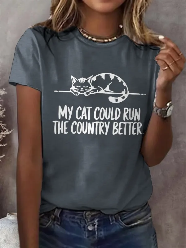 Women'S T-Shirt Womens Retro FDT My Cat Could Run The Country Better Faith Print T-Shirt