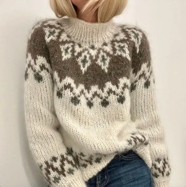 Vintage Icelandic Geometric Contrast Sweater