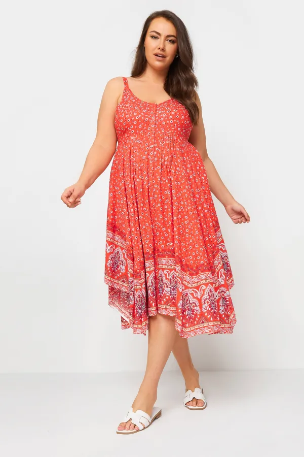 YOURS Curve Red Floral Print Hanky Hem Dress