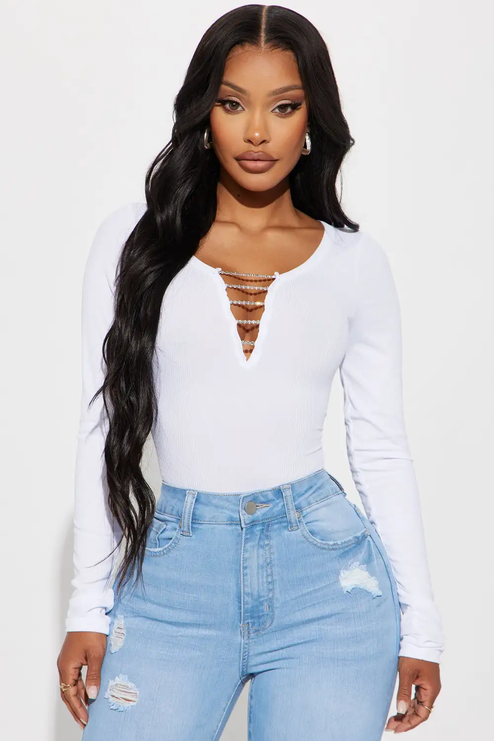 Tiff Rhinestone Bodysuit - White