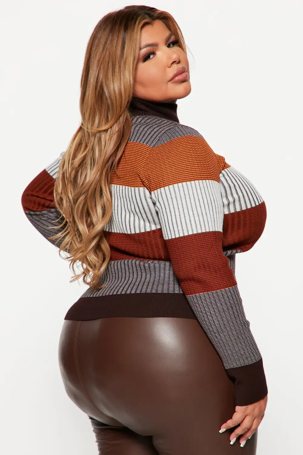 Kyra Mock Neck Ribbed Sweater - Chocolate/Combo