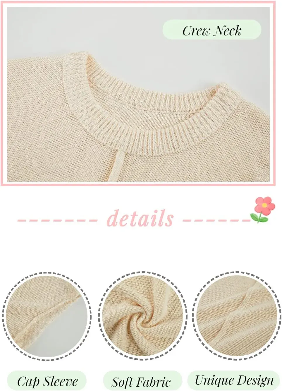 Saodimallsu Womens Summer Cap Sleeve Tops Casual Crew Neck Loose Fit Knit Lightweight Sweater Pullover Top