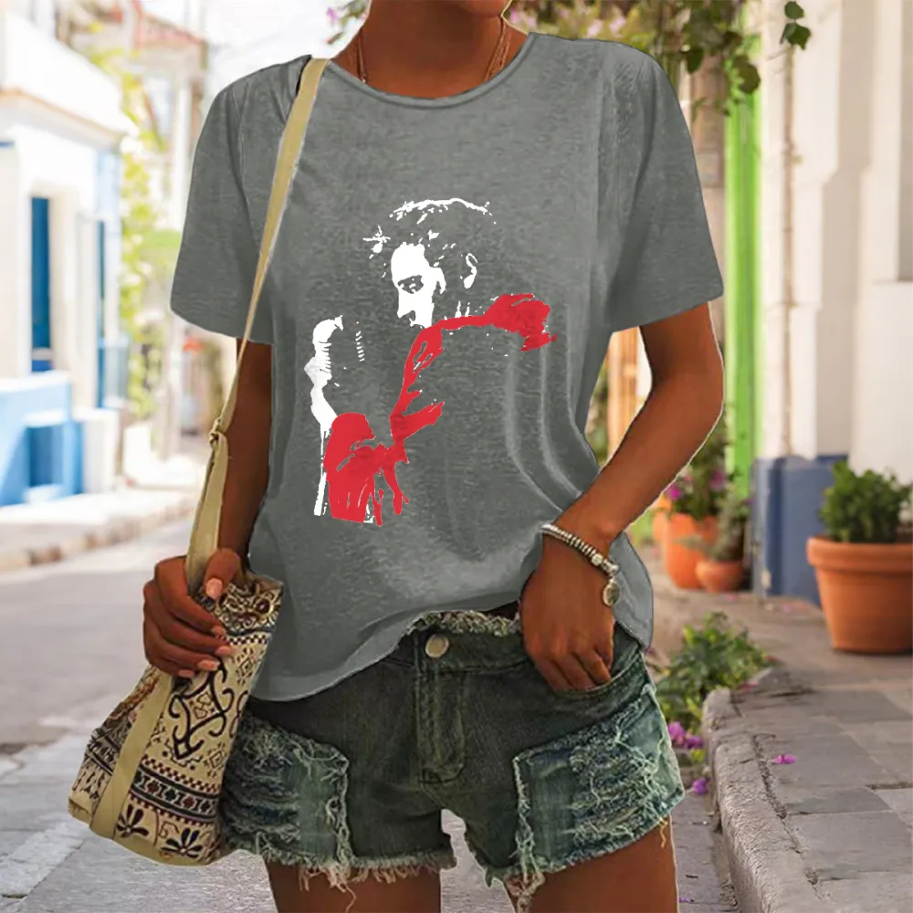 Women's The King Print Short Sleeve Round Neck Cotton T-Shirt