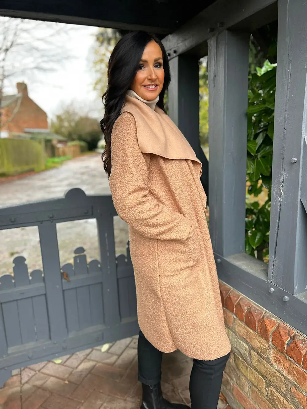 Camel Waterfall Boucle Coat Esther